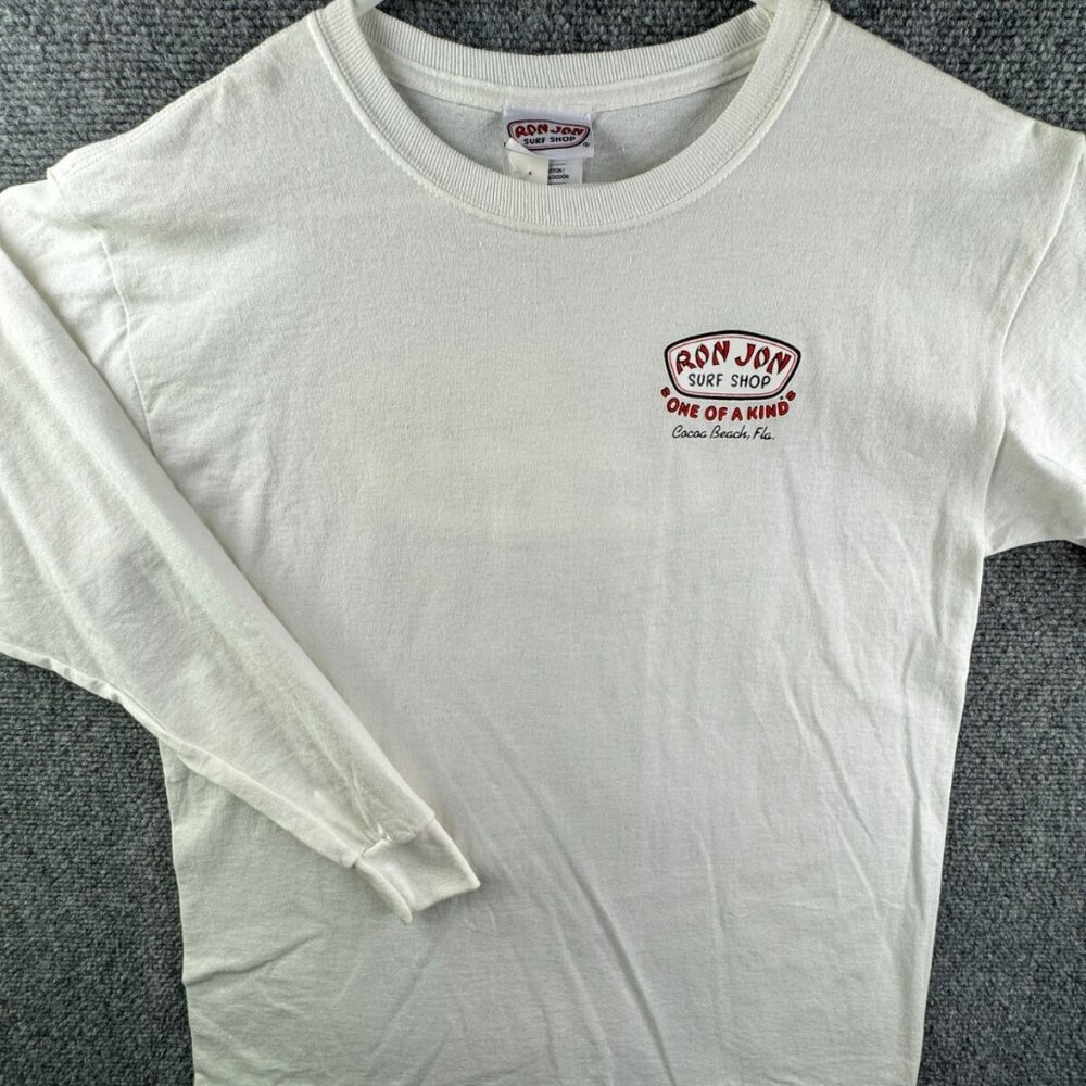 Ron Jon Surf Shop Boys White Long Sleeve T-shirt Large Youth Cocoa Beach FL
